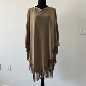 Attitudes By Renee Poncho Shawl Fringed Womens 2X Olive Green